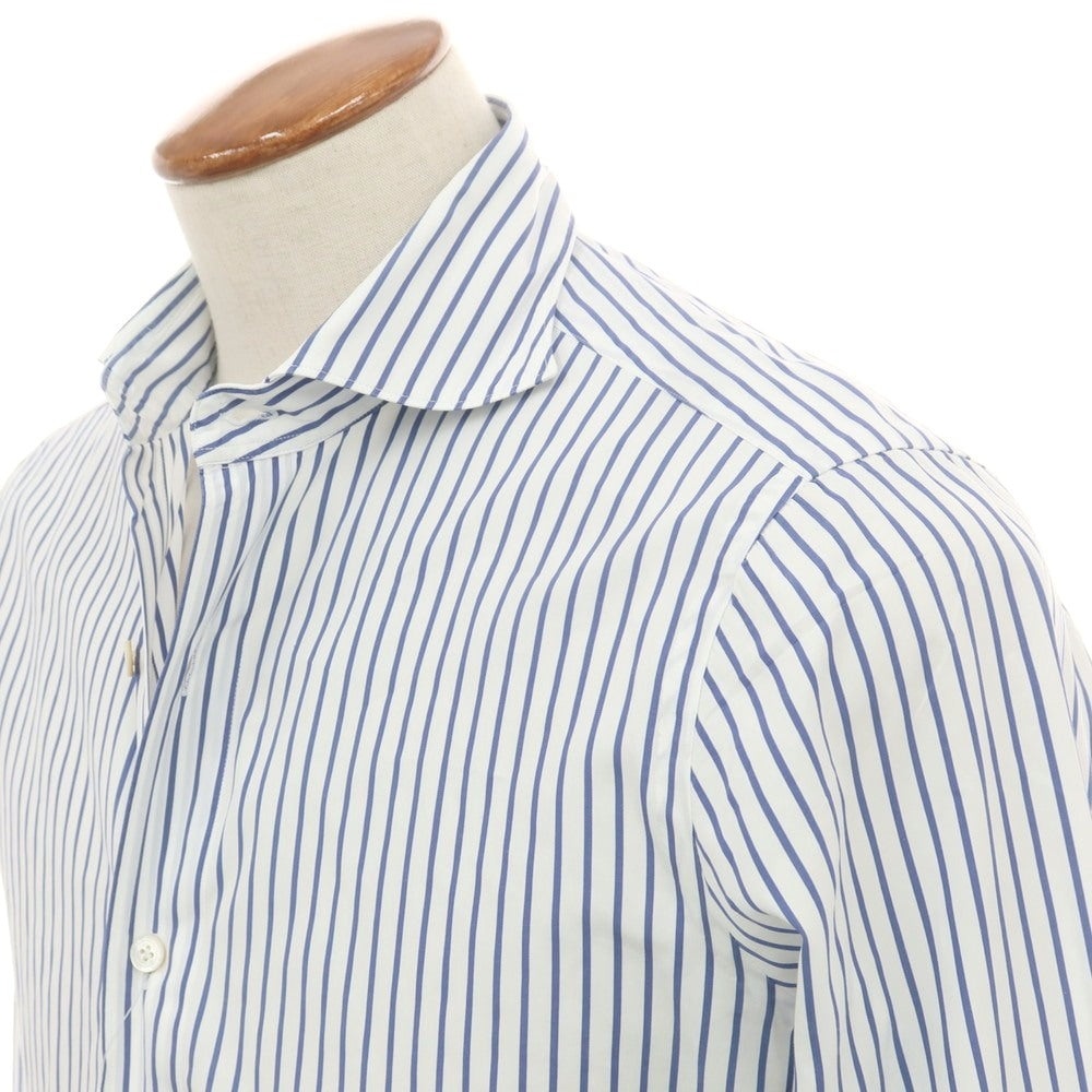 【中古】フィナモレ Finamore コットン ストライプ ホリゾンタルカラー ドレスシャツ ホワイトxネイビー【 39 】【 状態ランクC 】【 メンズ 】