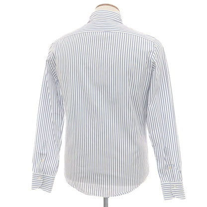 【中古】フィナモレ Finamore コットン ストライプ ホリゾンタルカラー ドレスシャツ ホワイトxネイビー【 39 】【 状態ランクC 】【 メンズ 】
