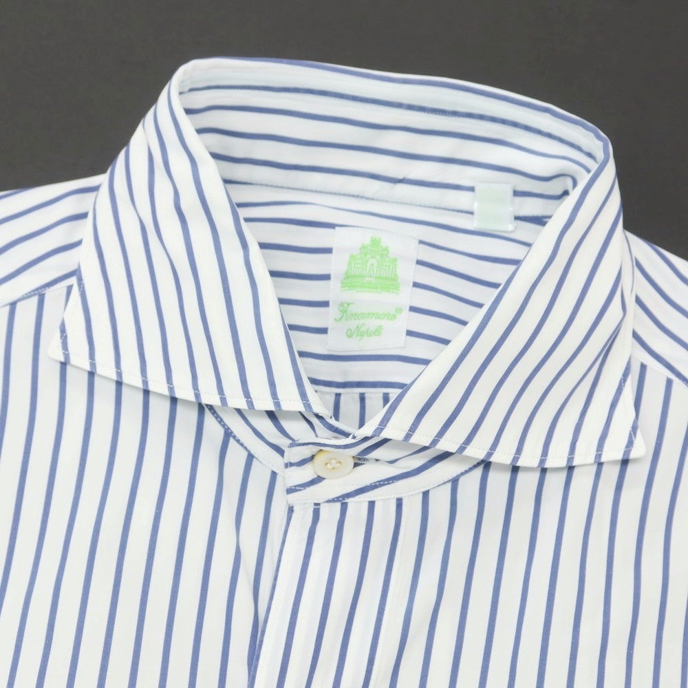 【中古】フィナモレ Finamore コットン ストライプ ホリゾンタルカラー ドレスシャツ ホワイトxネイビー【 39 】【 状態ランクC 】【 メンズ 】