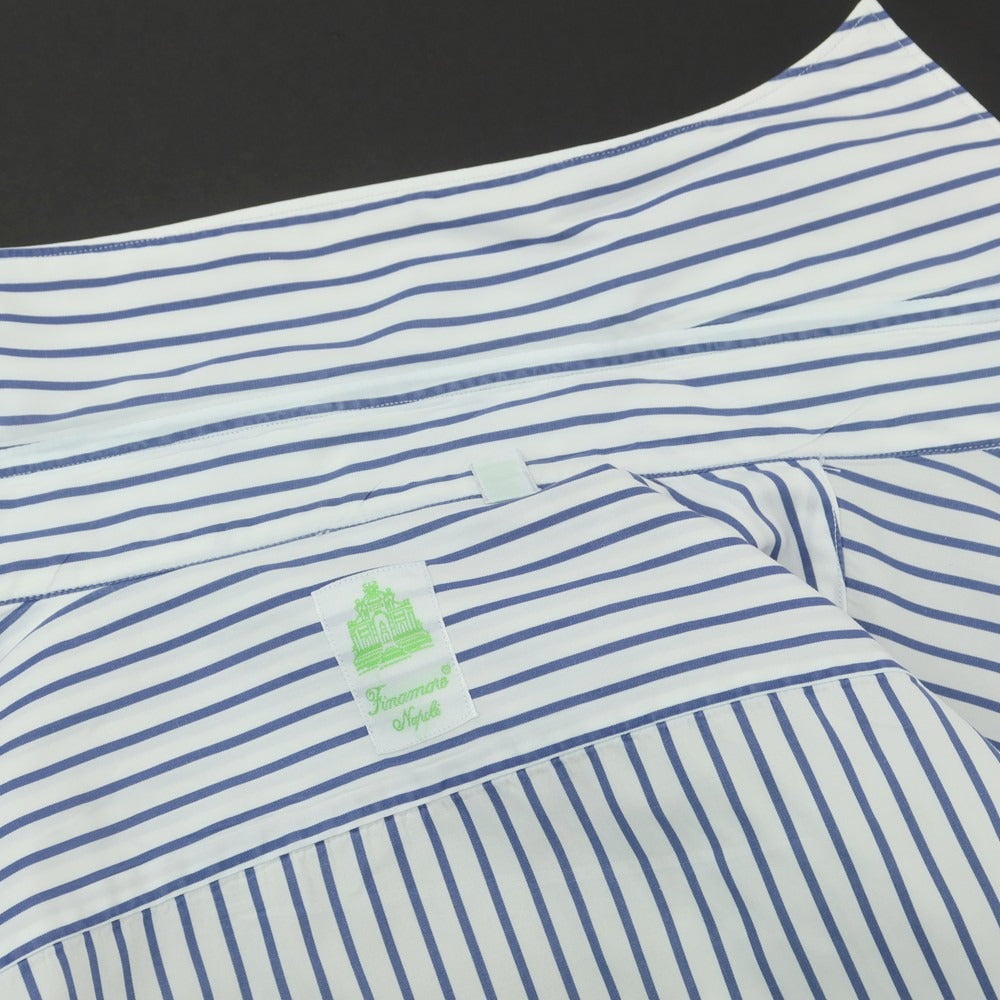 【中古】フィナモレ Finamore コットン ストライプ ホリゾンタルカラー ドレスシャツ ホワイトxネイビー【 39 】【 状態ランクC 】【 メンズ 】