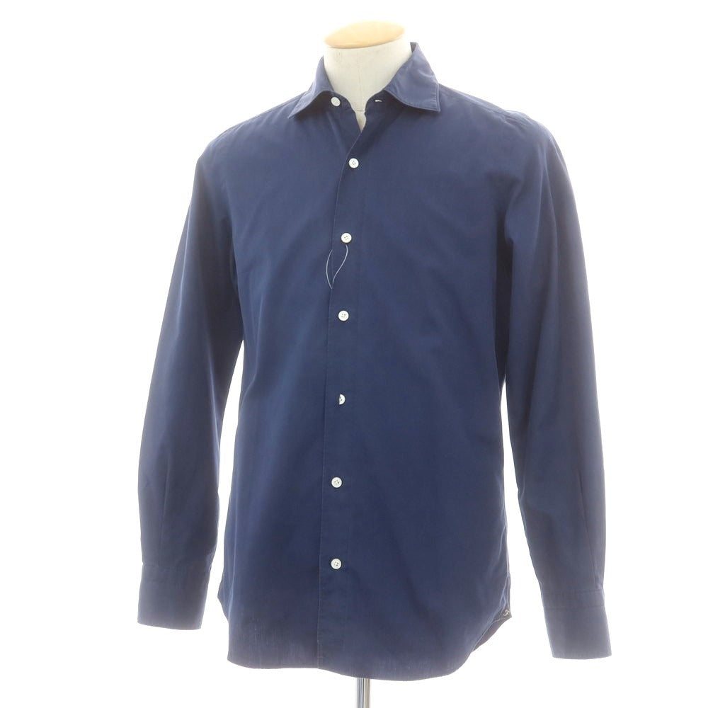 【中古】フィナモレ Finamore コットン ワイドカラー カジュアルシャツ ネイビー【 38 】【 状態ランクC 】【 メンズ 】