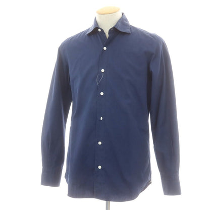 【中古】フィナモレ Finamore コットン ワイドカラー カジュアルシャツ ネイビー【 38 】【 状態ランクC 】【 メンズ 】