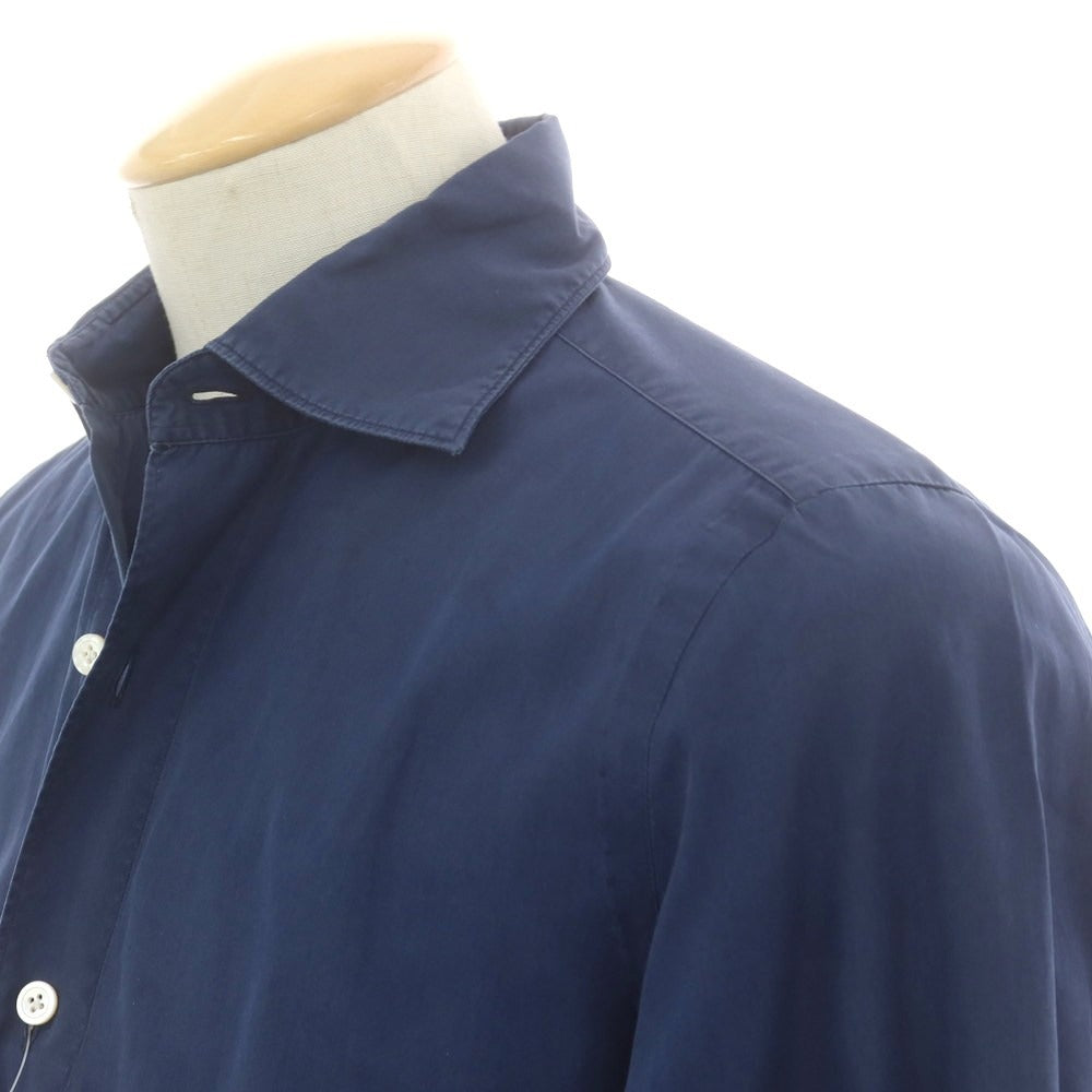 【中古】フィナモレ Finamore コットン ワイドカラー カジュアルシャツ ネイビー【 38 】【 状態ランクC 】【 メンズ 】