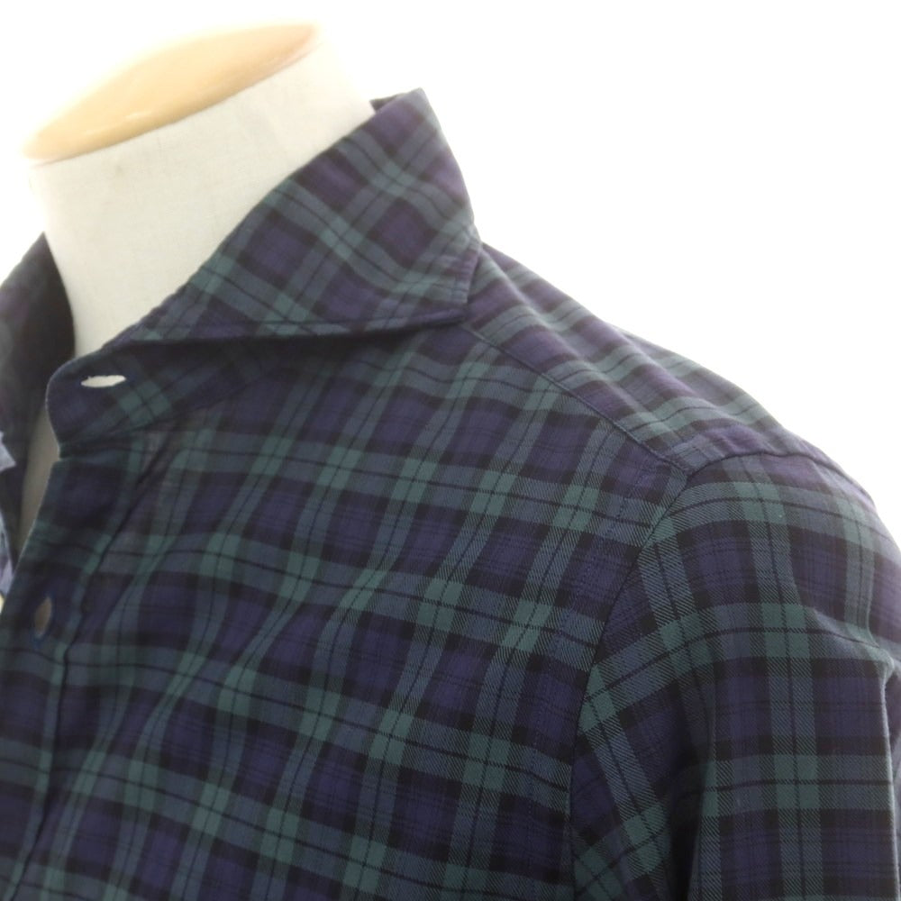 【中古】ジャンネット giannetto コットン チェック ホリゾンタルカラー カジュアルシャツ ネイビーxグリーン【 38 】【 状態ランクB 】【 メンズ 】