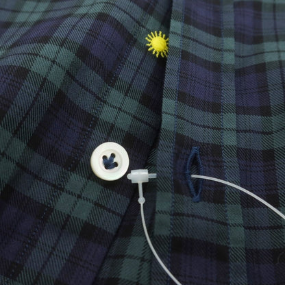 【中古】ジャンネット giannetto コットン チェック ホリゾンタルカラー カジュアルシャツ ネイビーxグリーン【 38 】【 状態ランクB 】【 メンズ 】