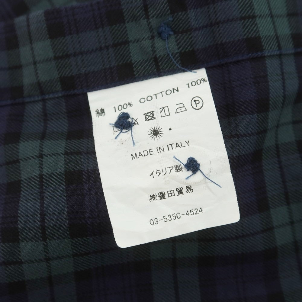 【中古】ジャンネット giannetto コットン チェック ホリゾンタルカラー カジュアルシャツ ネイビーxグリーン【 38 】【 状態ランクB 】【 メンズ 】