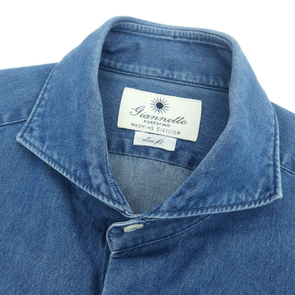 【中古】ジャンネット giannetto コットン カッタウェイ カジュアルシャツ ブルー【 サイズ39 】【 状態ランクC 】【 メンズ 】[PO20]