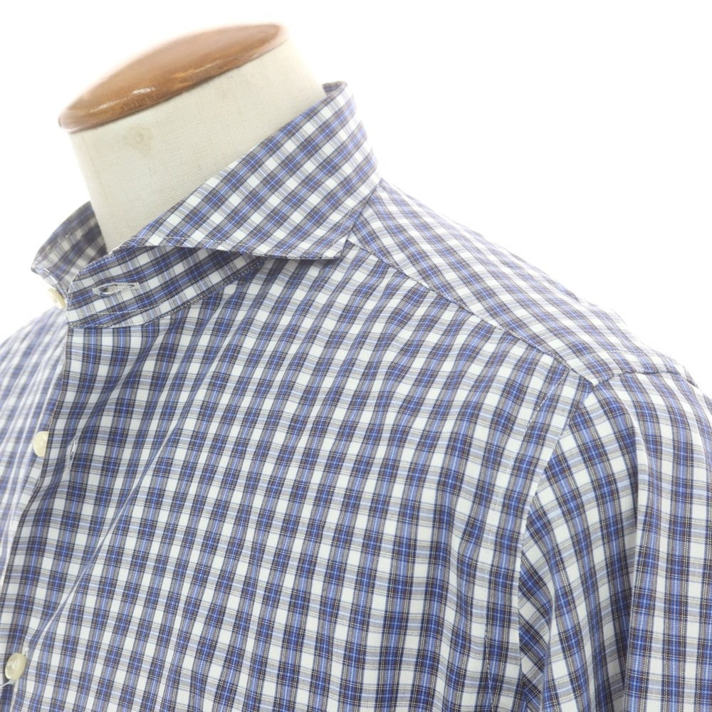 【中古】チット CIT LUXURY コットン チェック カッタウェイ カジュアルシャツ ブルーxホワイト×ブラウン【 サイズ39 】【 状態ランクC 】【 メンズ 】[PO20]