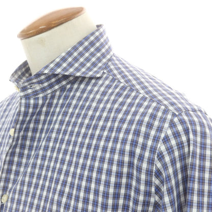 【中古】チット CIT LUXURY コットン チェック カッタウェイ カジュアルシャツ ブルーxホワイト×ブラウン【 サイズ39 】【 状態ランクC 】【 メンズ 】[PO20]