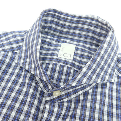 【中古】チット CIT LUXURY コットン チェック カッタウェイ カジュアルシャツ ブルーxホワイト×ブラウン【 サイズ39 】【 状態ランクC 】【 メンズ 】[PO20]
