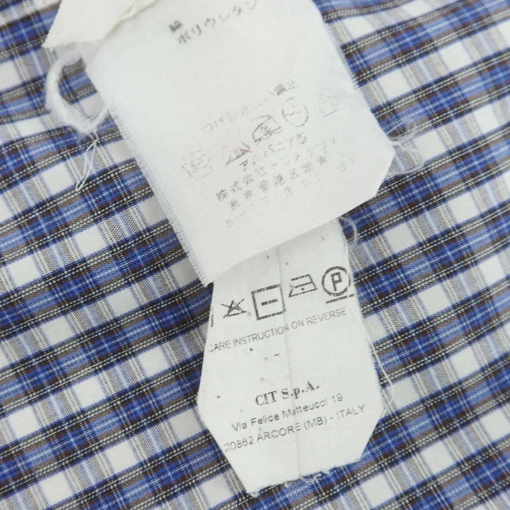 【中古】チット CIT LUXURY コットン チェック カッタウェイ カジュアルシャツ ブルーxホワイト×ブラウン【 サイズ39 】【 状態ランクC 】【 メンズ 】 [APD]