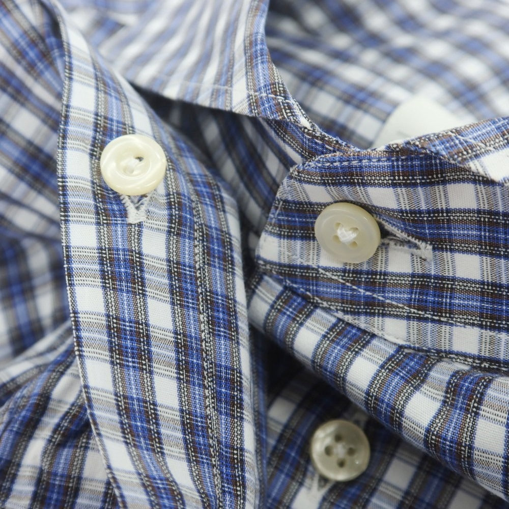 【中古】チット CIT LUXURY コットン チェック カッタウェイ カジュアルシャツ ブルーxホワイト×ブラウン【 サイズ39 】【 状態ランクC 】【 メンズ 】[PO20]