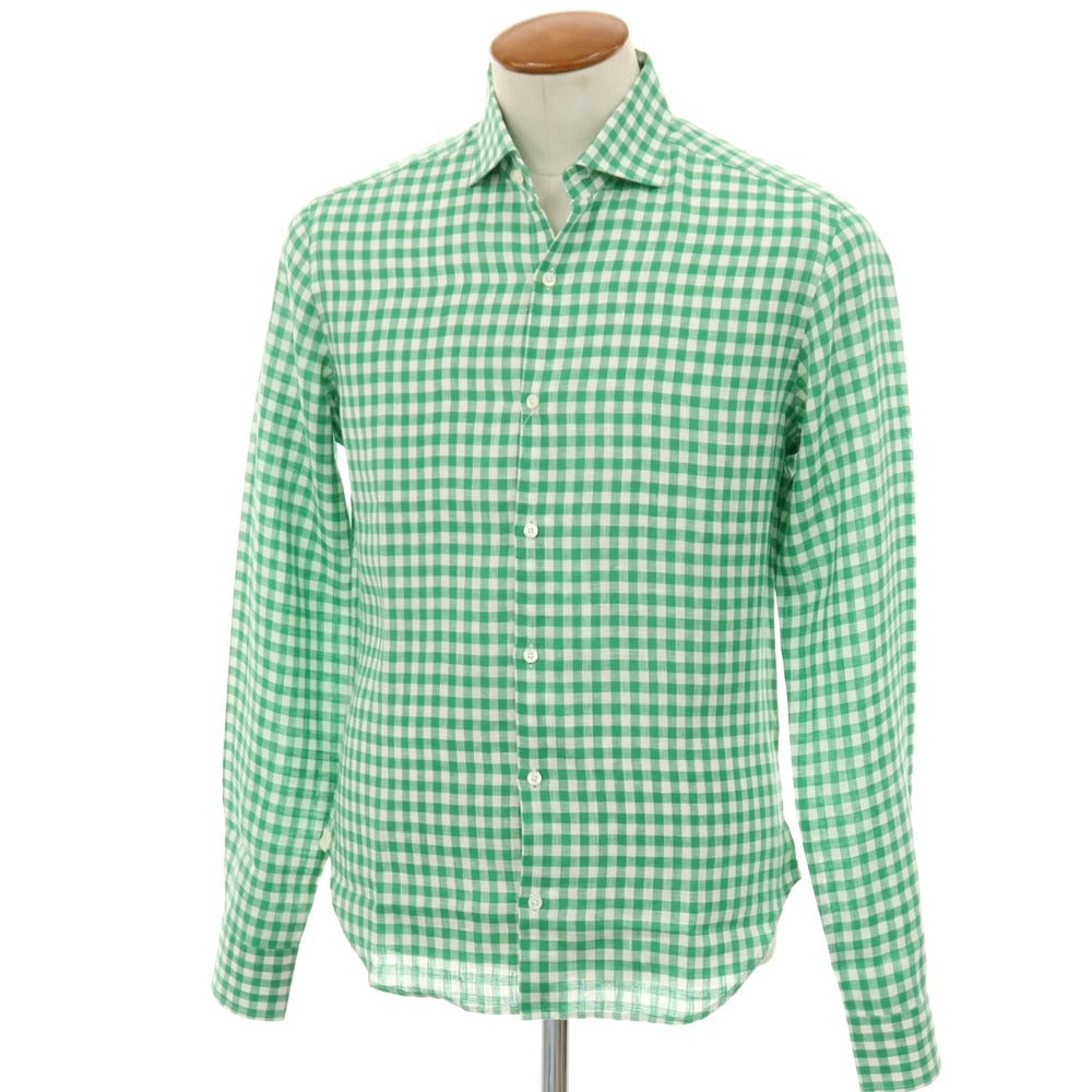 【中古】アレッサンドロ ゲラルディ ALESSANDRO GHERARDI リネン ギンガムチェック ワイドカラー カジュアルシャツ グリーンxホワイト【サイズ39】【 状態ランクB 】【 メンズ 】