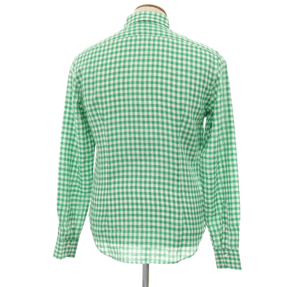 【中古】アレッサンドロ ゲラルディ ALESSANDRO GHERARDI リネン ギンガムチェック ワイドカラー カジュアルシャツ グリーンxホワイト【サイズ39】【 状態ランクB 】【 メンズ 】