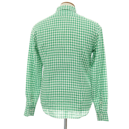 【中古】アレッサンドロ ゲラルディ ALESSANDRO GHERARDI リネン ギンガムチェック ワイドカラー カジュアルシャツ グリーンxホワイト【サイズ39】【 状態ランクB 】【 メンズ 】