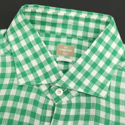 【中古】アレッサンドロ ゲラルディ ALESSANDRO GHERARDI リネン ギンガムチェック ワイドカラー カジュアルシャツ グリーンxホワイト【サイズ39】【 状態ランクB 】【 メンズ 】