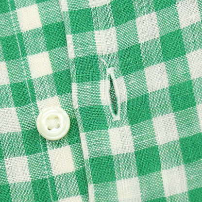 【中古】アレッサンドロ ゲラルディ ALESSANDRO GHERARDI リネン ギンガムチェック ワイドカラー カジュアルシャツ グリーンxホワイト【サイズ39】【 状態ランクB 】【 メンズ 】