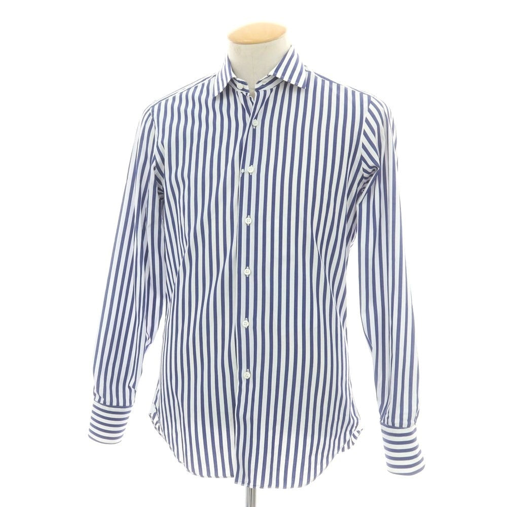 【中古】マリアサンタンジェロ Maria Santangelo guji別注 コットン系 ストライプ セミワイドカラー ドレスシャツ ネイビーxホワイト【 39 】【 状態ランクB 】【 メンズ 】