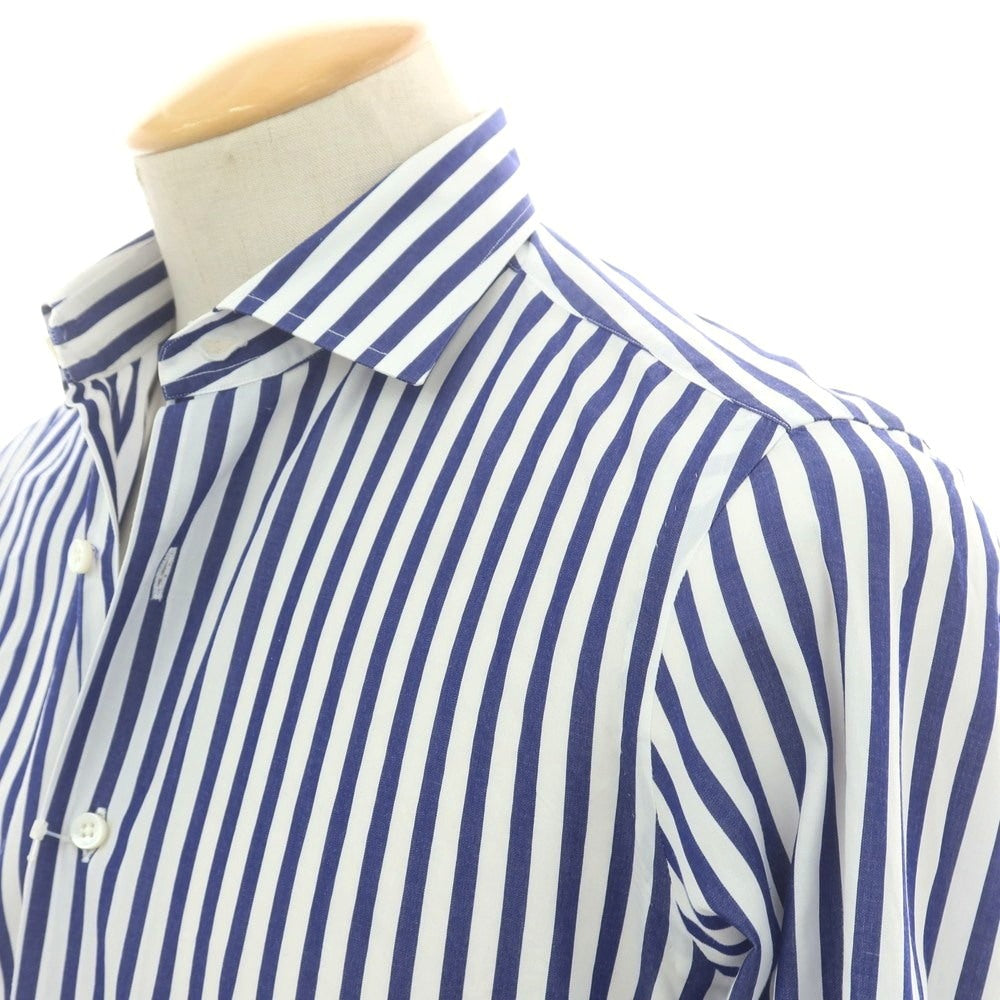【中古】マリアサンタンジェロ Maria Santangelo guji別注 コットン系 ストライプ セミワイドカラー ドレスシャツ ネイビーxホワイト【 39 】【 状態ランクB 】【 メンズ 】