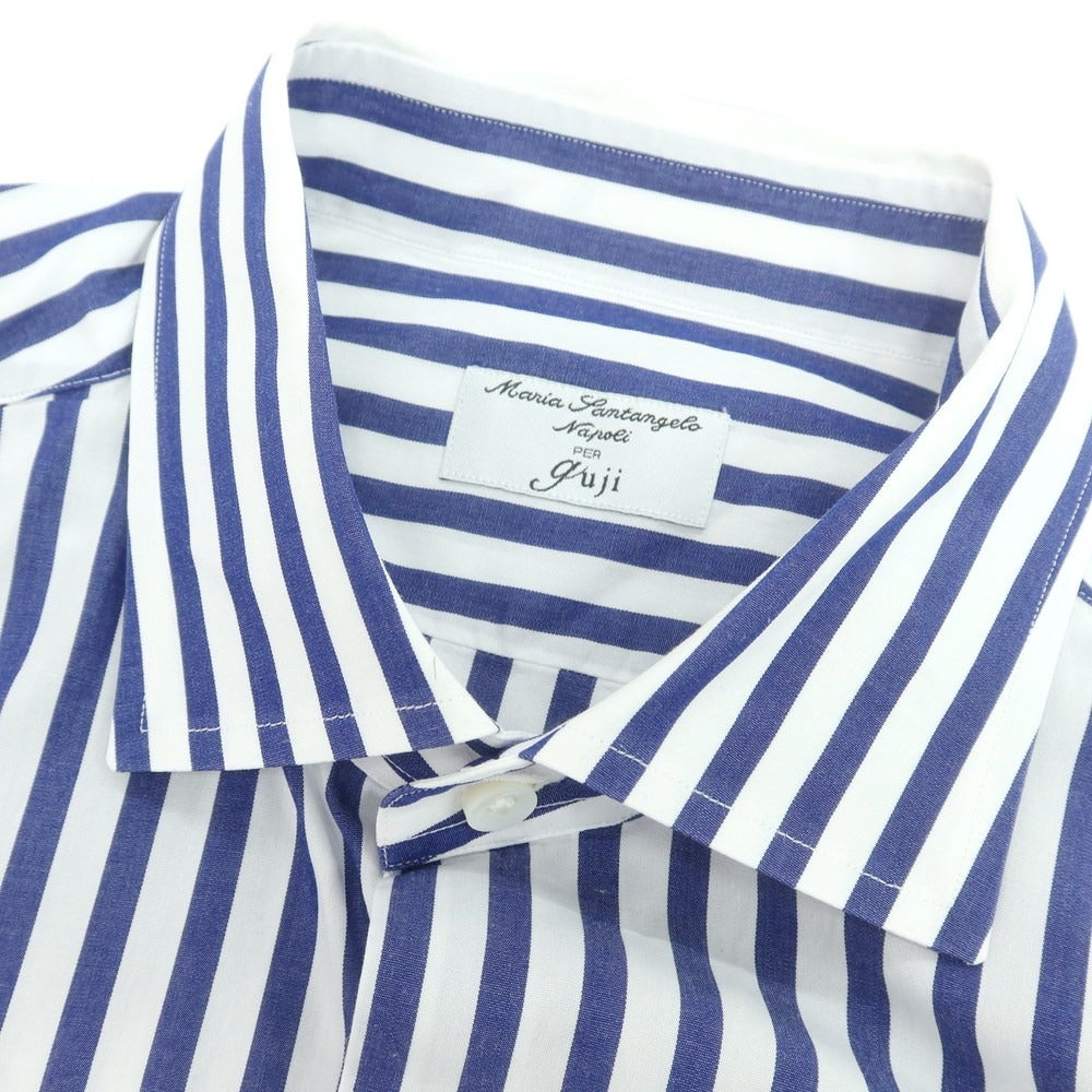 【中古】マリアサンタンジェロ Maria Santangelo guji別注 コットン系 ストライプ セミワイドカラー ドレスシャツ ネイビーxホワイト【 39 】【 状態ランクB 】【 メンズ 】