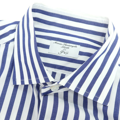 【中古】マリアサンタンジェロ Maria Santangelo guji別注 コットン系 ストライプ セミワイドカラー ドレスシャツ ネイビーxホワイト【 39 】【 状態ランクB 】【 メンズ 】