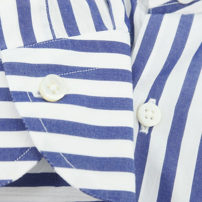 【中古】マリアサンタンジェロ Maria Santangelo guji別注 コットン系 ストライプ セミワイドカラー ドレスシャツ ネイビーxホワイト【 39 】【 状態ランクB 】【 メンズ 】