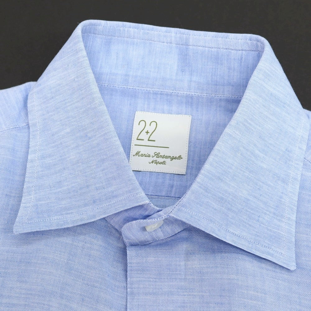 【中古】マリアサンタンジェロ Maria Santangelo コットンリネン系 ワイドカラー カジュアルシャツ ブルー【サイズ38】【 状態ランクB 】【 メンズ 】