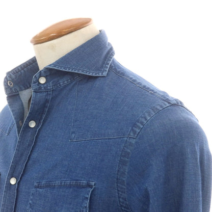 【中古】ギローバー GUY ROVER ストレッチコットン ホリゾンタルカラー ウエスタンシャツ ネイビーブルー系【 サイズM 】【 状態ランクC 】【 メンズ 】[PO20]