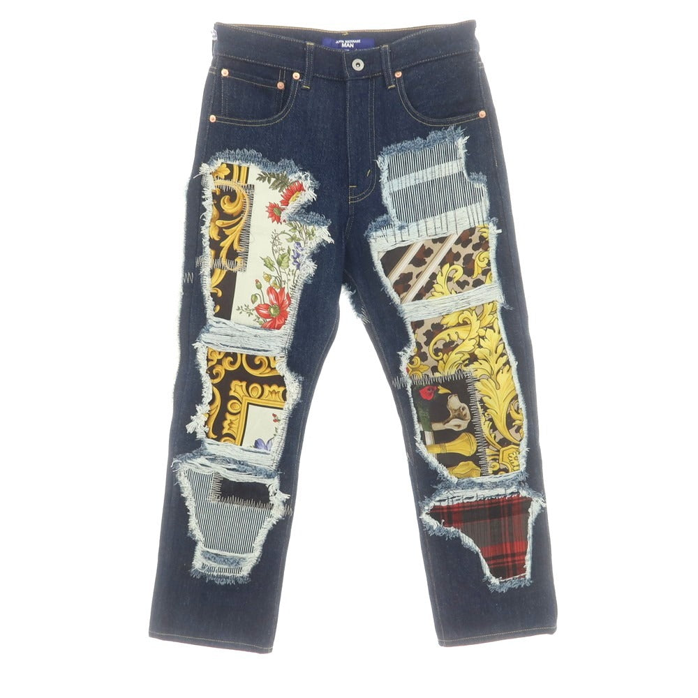 【中古】ジュンヤワタナベ マン JUNYA WATANABE MAN 2025年春夏 シルクスカーフ パッチワーク デニムパンツ ジーンズ ネイビー【サイズXS】【 状態ランクA 】【 メンズ 】 [CPD]