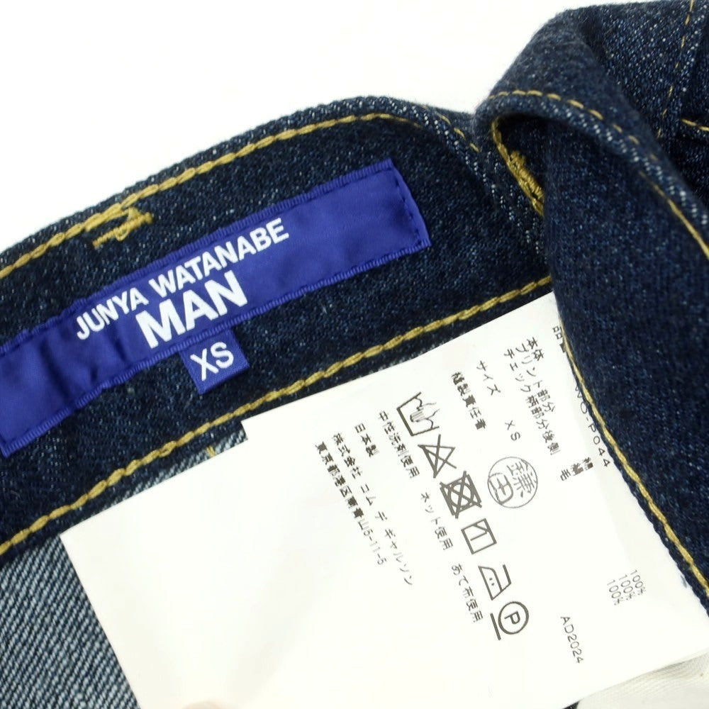 【中古】ジュンヤワタナベ マン JUNYA WATANABE MAN 2025年春夏 シルクスカーフ パッチワーク デニムパンツ ジーンズ ネイビー【サイズXS】【 状態ランクA 】【 メンズ 】 [CPD]