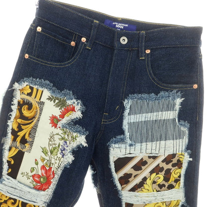 【中古】ジュンヤワタナベ マン JUNYA WATANABE MAN 2025年春夏 シルクスカーフ パッチワーク デニムパンツ ジーンズ ネイビー【 XS 】【 状態ランクA 】【 メンズ 】