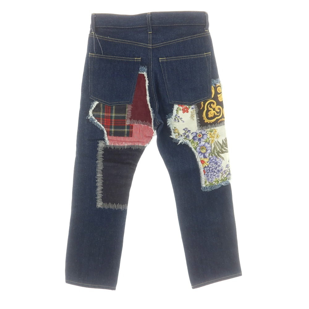 【中古】ジュンヤワタナベ マン JUNYA WATANABE MAN 2025年春夏 シルクスカーフ パッチワーク デニムパンツ ジーンズ ネイビー【サイズXS】【 状態ランクA 】【 メンズ 】 [CPD]