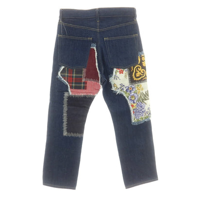 【中古】ジュンヤワタナベ マン JUNYA WATANABE MAN 2025年春夏 シルクスカーフ パッチワーク デニムパンツ ジーンズ ネイビー【 XS 】【 状態ランクA 】【 メンズ 】