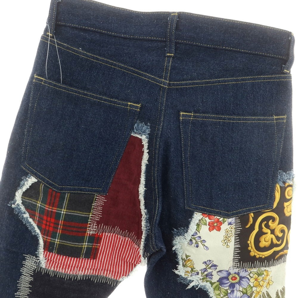 【中古】ジュンヤワタナベ マン JUNYA WATANABE MAN 2025年春夏 シルクスカーフ パッチワーク デニムパンツ ジーンズ ネイビー【 XS 】【 状態ランクA 】【 メンズ 】