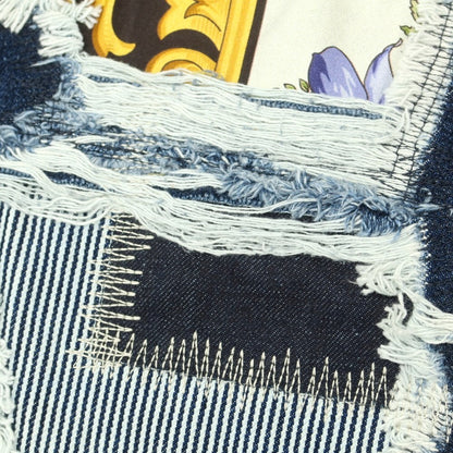 【中古】ジュンヤワタナベ マン JUNYA WATANABE MAN 2025年春夏 シルクスカーフ パッチワーク デニムパンツ ジーンズ ネイビー【 XS 】【 状態ランクA 】【 メンズ 】