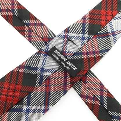 【中古】【未使用】コムデギャルソン オムドゥ COMME des GARCONS HOMME DEUX 2025年春夏 シルク チェック チェック柄ネクタイ レッドxホワイト【 状態ランクS 】【 メンズ 】