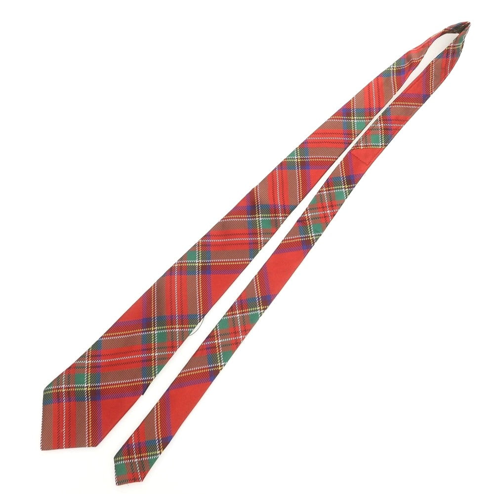 【中古】【未使用】コムデギャルソン オムドゥ COMME des GARCONS HOMME DEUX 2025年春夏 シルク チェック チェック柄ネクタイ レッドxグリーン【 状態ランクS 】【 メンズ 】