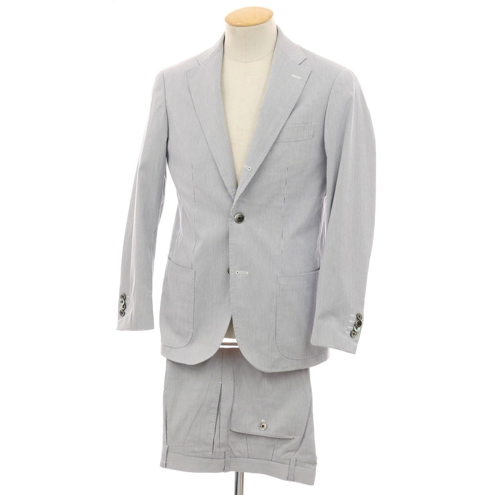 【中古】グジ guji ストレッチ コットン ストライプ 3つボタンスーツ ブルーxホワイト【サイズ44】【 状態ランクB 】【 メンズ 】