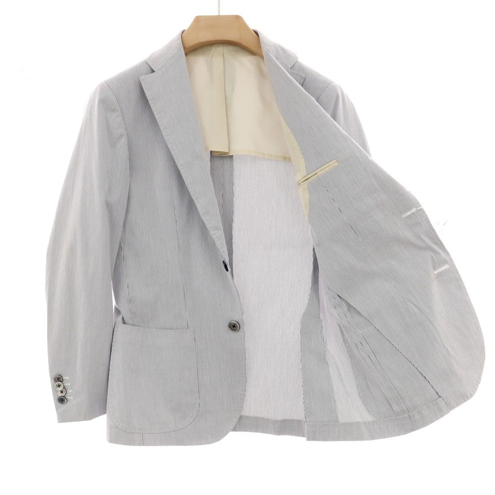 【中古】グジ guji ストレッチ コットン ストライプ 3つボタンスーツ ブルーxホワイト【サイズ44】【 状態ランクB 】【 メンズ 】