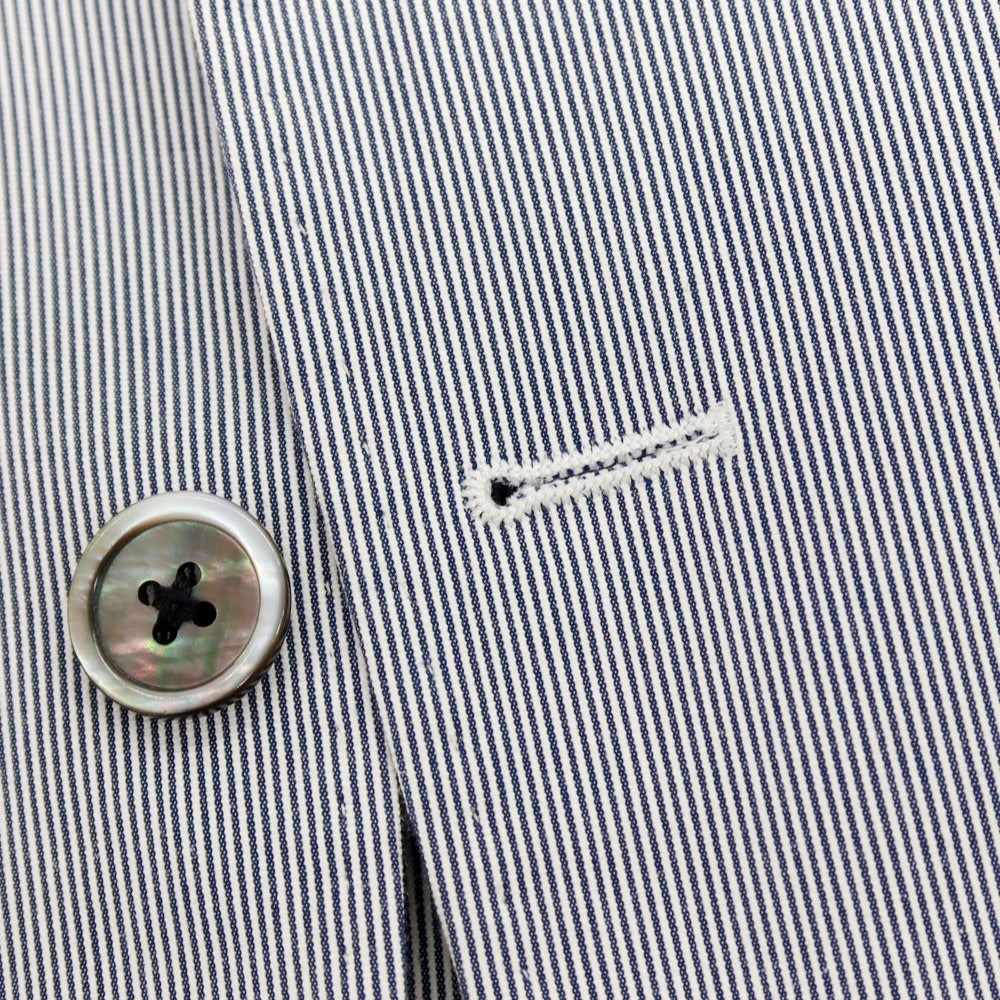 【中古】グジ guji ストレッチ コットン ストライプ 3つボタンスーツ ブルーxホワイト【サイズ44】【 状態ランクB 】【 メンズ 】