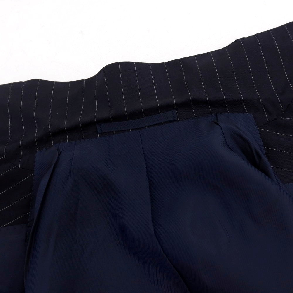 【中古】グジ guji ウール ピンストライプ 3つボタンスーツ ネイビーxホワイト【サイズ表記なし（S位）】【 状態ランクC 】【 メンズ 】