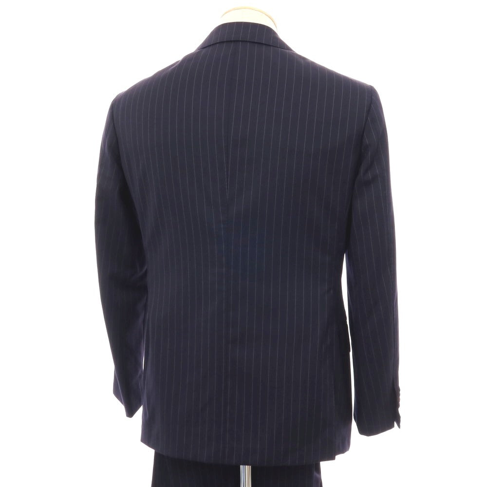 【中古】グジ guji ウール ピンストライプ 3つボタンスーツ ネイビーxホワイト【サイズ表記なし（S位）】【 状態ランクC 】【 メンズ 】