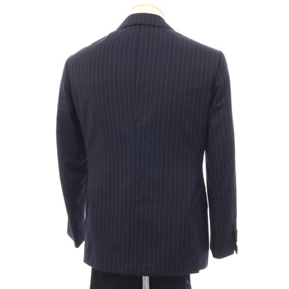【中古】グジ guji ウール ピンストライプ 3つボタンスーツ ネイビーxホワイト【サイズ表記なし（S位）】【 状態ランクC 】【 メンズ 】