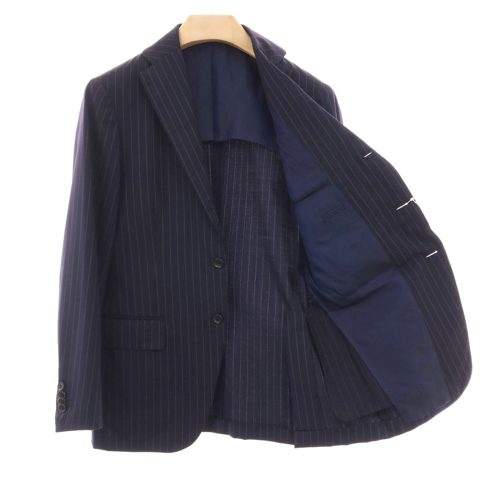 【中古】グジ guji ウール ピンストライプ 3つボタンスーツ ネイビーxホワイト【サイズ表記なし（S位）】【 状態ランクC 】【 メンズ 】