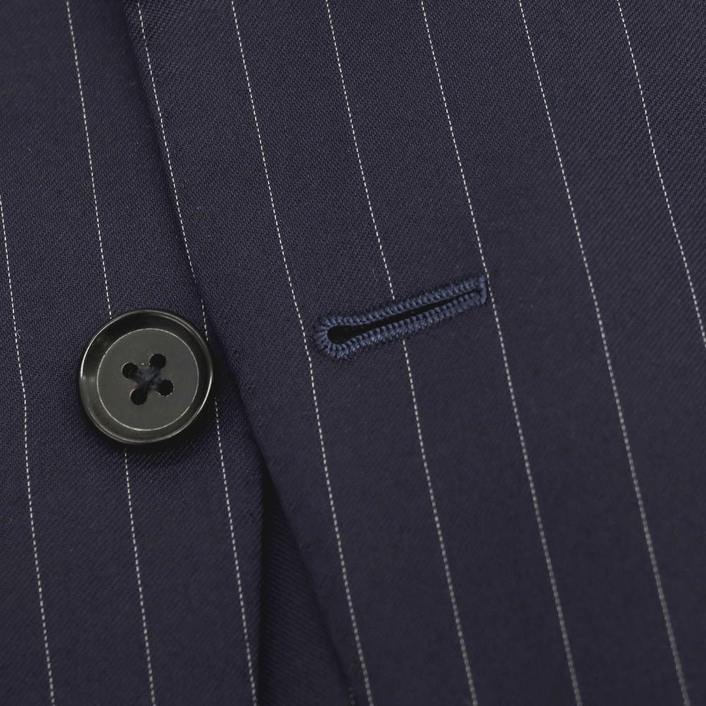 【中古】グジ guji ウール ピンストライプ 3つボタンスーツ ネイビーxホワイト【サイズ表記なし（S位）】【 状態ランクC 】【 メンズ 】