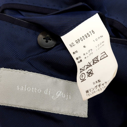 【中古】グジ guji ウール ピンストライプ 3つボタンスーツ ネイビーxホワイト【サイズ表記なし（S位）】【 状態ランクC 】【 メンズ 】