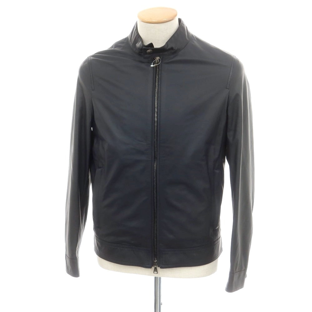 【中古】エンメティ EMMETI JURI ラムスキン シングル ライダースジャケット ネイビー【 46 】【 状態ランクB 】【 メンズ 】