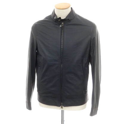 【中古】エンメティ EMMETI JURI ラムスキン シングル ライダースジャケット ネイビー【 46 】【 状態ランクB 】【 メンズ 】
