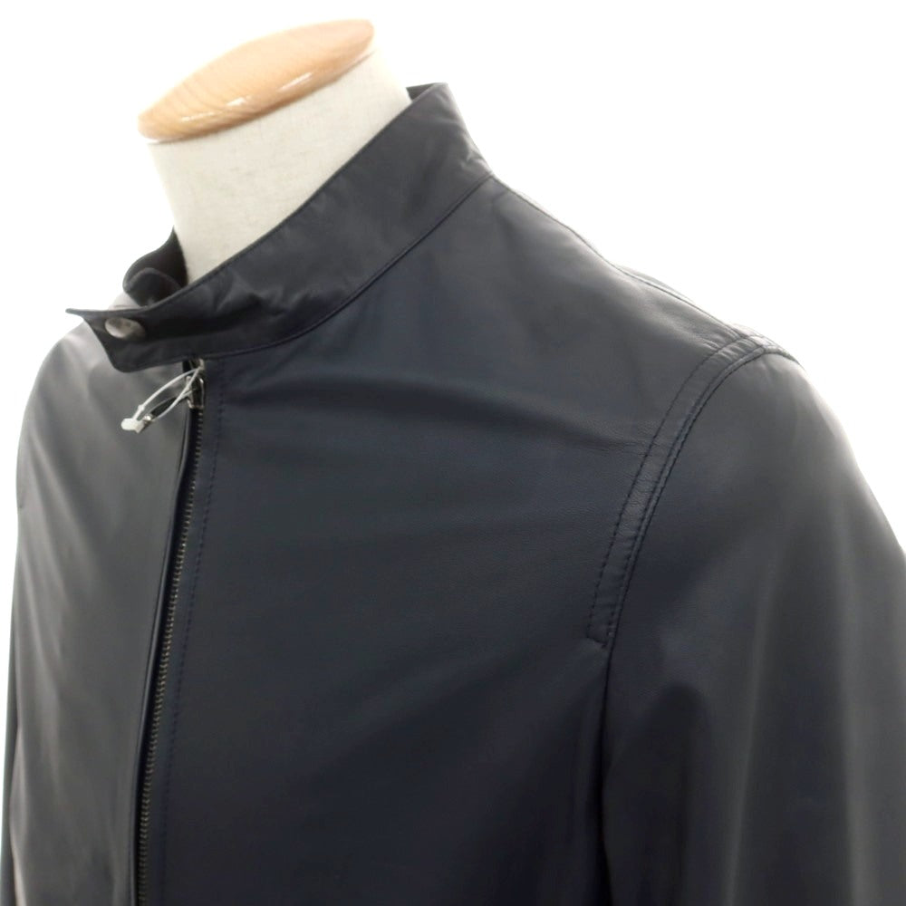 【中古】エンメティ EMMETI JURI ラムスキン シングル ライダースジャケット ネイビー【 46 】【 状態ランクB 】【 メンズ 】