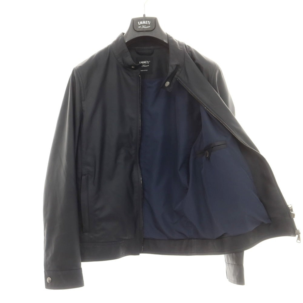 【中古】エンメティ EMMETI JURI ラムスキン シングル ライダースジャケット ネイビー【 46 】【 状態ランクB 】【 メンズ 】